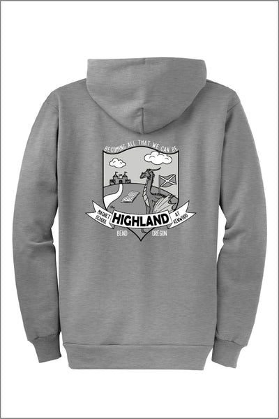 Highland Hand Drawn Fleece Full-Zip Hooded Sweatshirt (Adult Unisex)