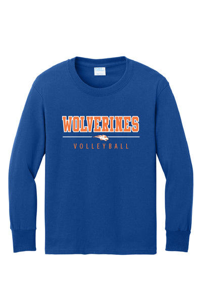 Wolverines Volleyball Long Sleeve Tee (Youth and Adult Unisex Sizes)