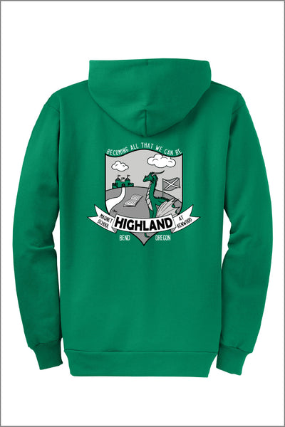 Highland Hand Drawn Fleece Full-Zip Hooded Sweatshirt (Adult Unisex)