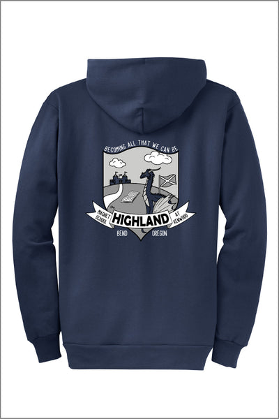 Highland Hand Drawn Fleece Full-Zip Hooded Sweatshirt (Adult Unisex)